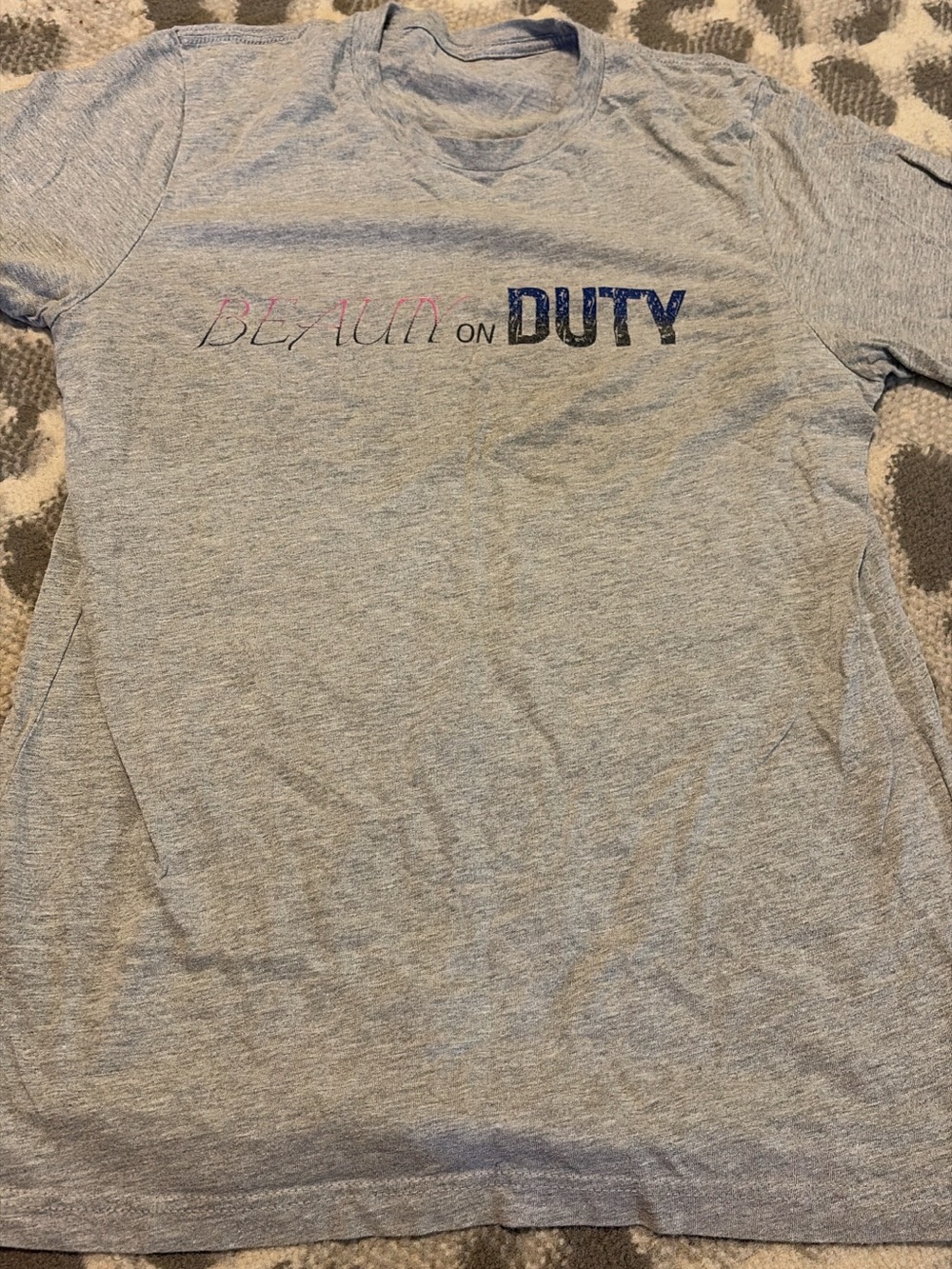 Women’s Crew Neck Tee - Light Heather Gray "Beauty on Duty" Graphic